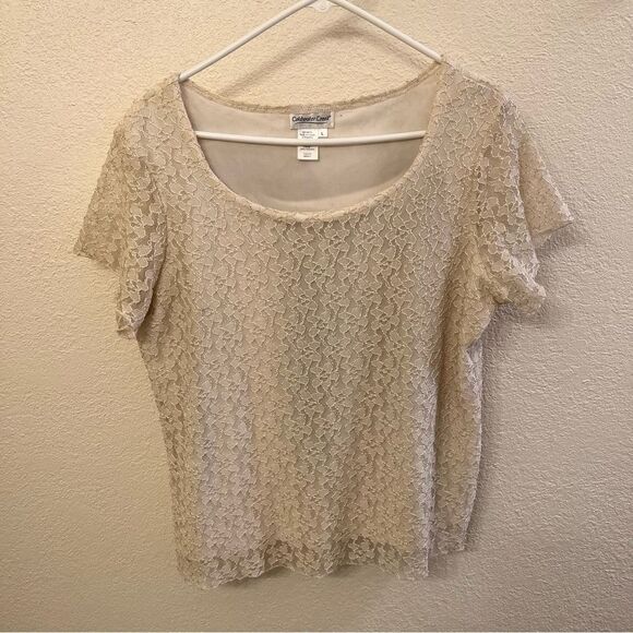 Coldwater Creek Short Sleeve Lace Top Size Large - Picture 1 of 4